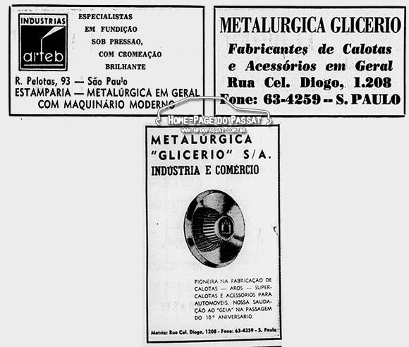 Parte de um anúncio da VW em 1957, no jornal Correio da Manhã, lista a Glicério como um de seus fornecedores, ao lado da Arteb (acima). Abaixo, anúncio de 1966 no Diário de Pernambuco.