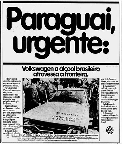 Anúncio da entrega de dois Passat a álcool para o governo do Paraguai